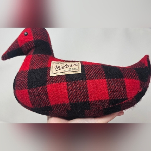 Vintage Woolrich 12" Red/black Plaid Striped Duck Pillow Doorstop EUC - Picture 3 of 11